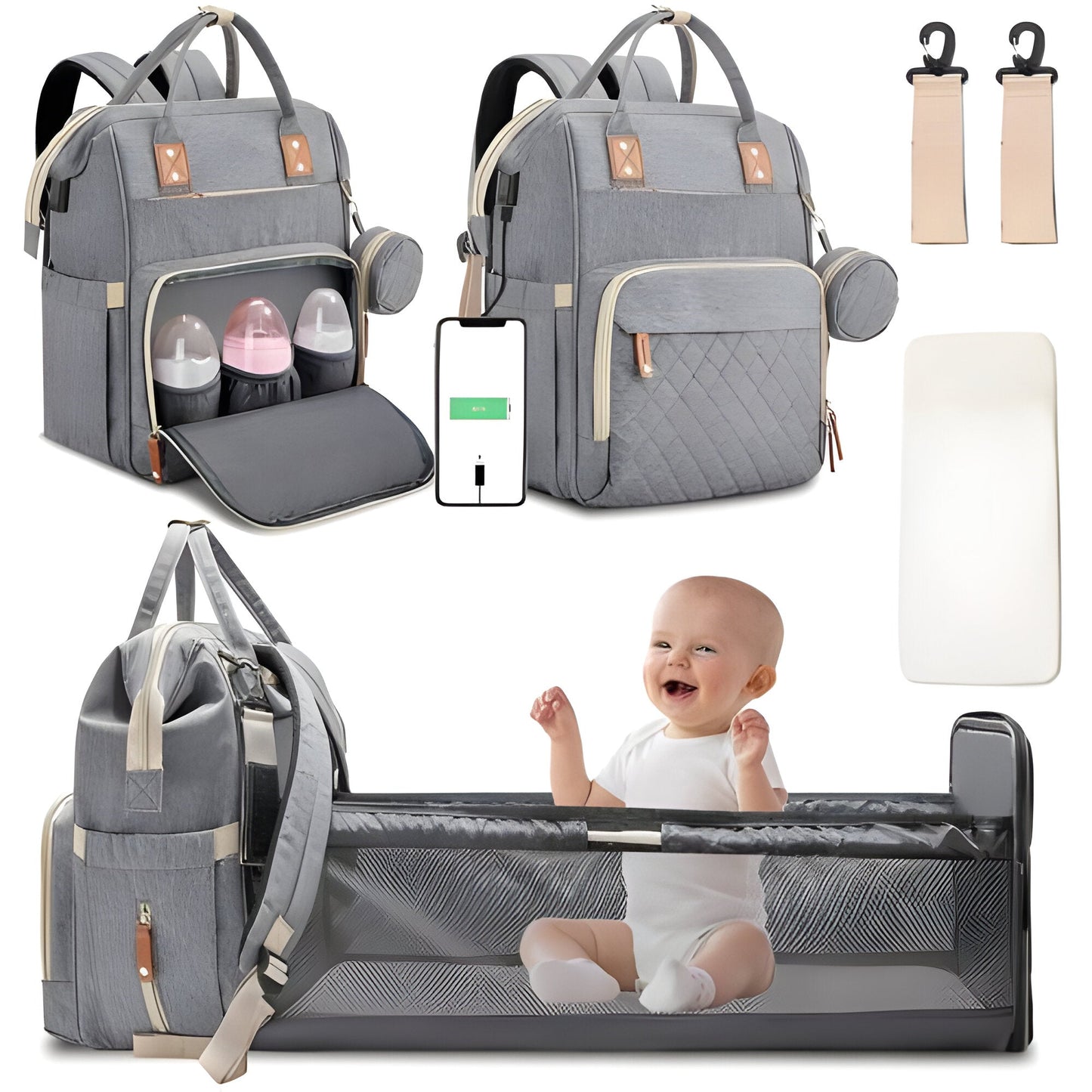 Travel Changing Bag with Portable Baby Cot