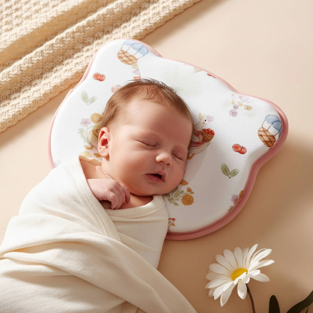 Infant Head-Shape Pillow for Flat Head Prevention - Sweat-Absorbent, Gentle Head Support